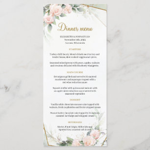 Menu Boho Blush cor-de-rosa Verde Dourado Casamento de 