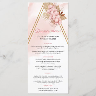 Menu Boho Blush Orchid Rosa Palma Seca Folha Dourada Ar