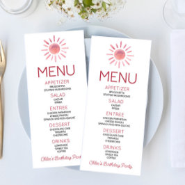 Menu Boho Bohemian Pink Sun Festa de aniversário