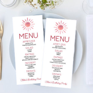 Menu Boho Bohemian Pink Sun Festa de aniversário