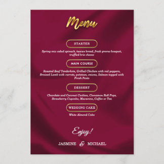 Menu Boho Burgundy e Dourado Casamento Elegante
