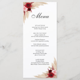 Menu Boho Burgundy Rosas e Pampas Grass
