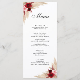Menu Boho Burgundy Rosas e Pampas Grass