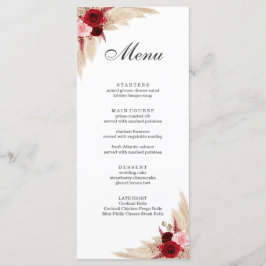 Menu Boho Burgundy Rosas e Pampas Grass