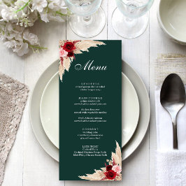 Menu Boho Burgundy Rosas e Pampas Grass