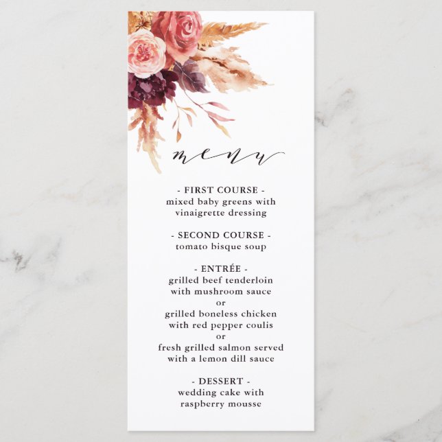 Menu Boho Burgundy Terracotta Casamento Floral  (Frente)