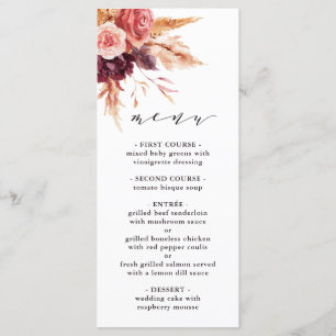 Menu Boho Burgundy Terracotta Casamento Floral 