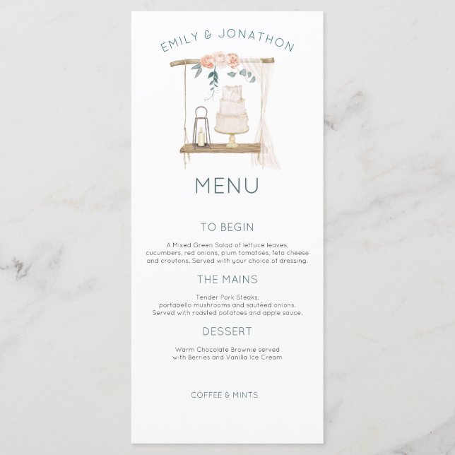 Menu Boho Cake Candle Florals Eucalyptus Wedding (Frente)