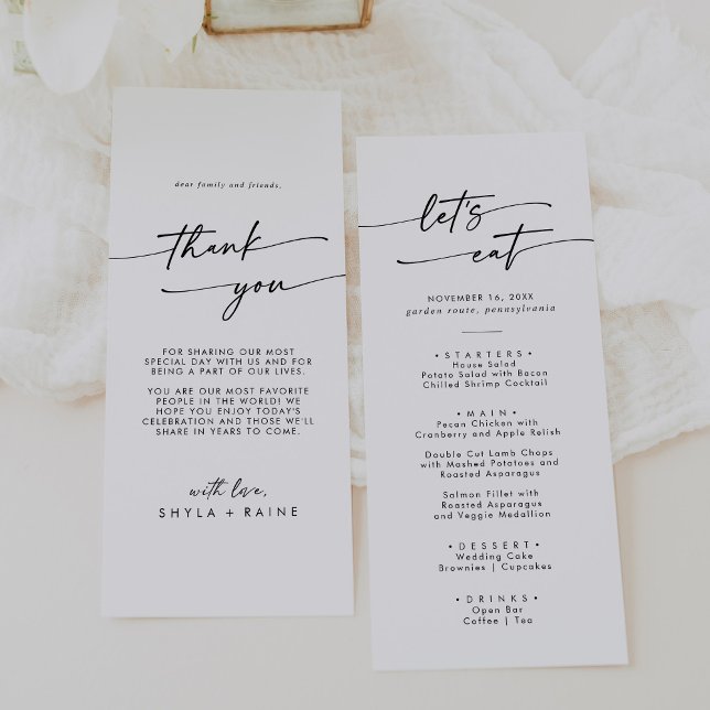 Menu Boho Chic Black and White Obrigado e Casamento (Criador carregado)
