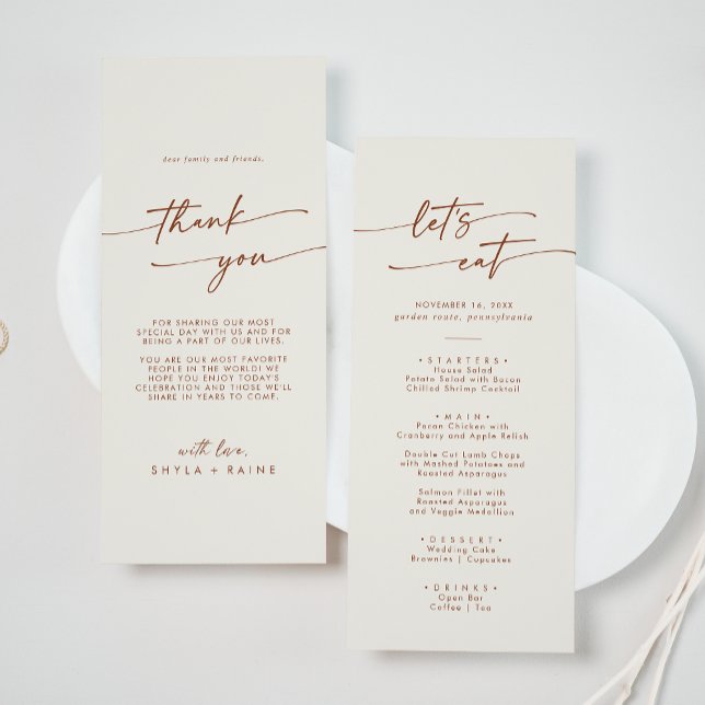 Menu Boho Chic Bohemian Cream Obrigado e Casamento (Criador carregado)