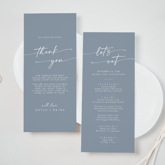 Menu Boho Chic Dusty Blue Obrigado e Casamento (Criador carregado)