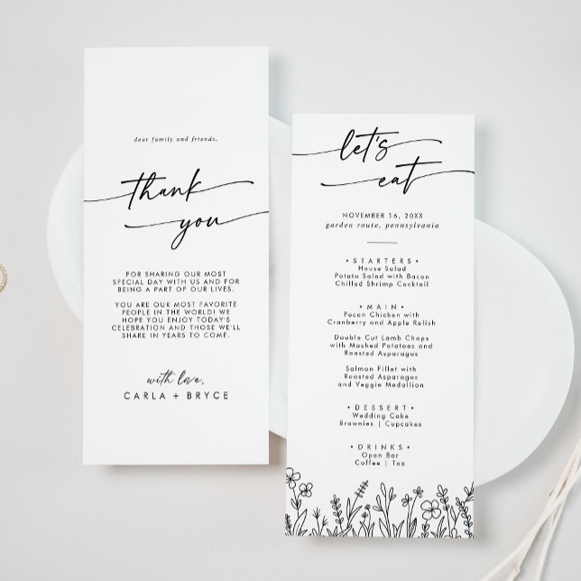 Menu Boho Chic Flor Silvestre Obrigado e Casamento (Criador carregado)