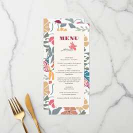 Menu Boho Chic Floral Casamento Retro Meados do Século