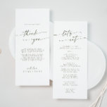 Menu Boho Chic Green e White Obrigado e Casamento<br><div class="desc">Este obrigado branco e verde-boho que você e o cardápio do casamento são perfeitos para um casamento minimalista. A design boêmica moderna e verde-oliva neutra apresenta uma caligrafia rustica simples com um estilo único, mas clássico. Personalize a parte de trás do seu cartão de mesa de menu com um agradecimento...</div>