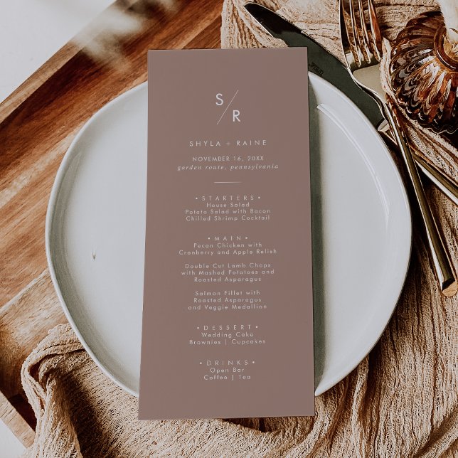 Menu Boho Chic Neutral Taupe Monograma Casamento (Criador carregado)