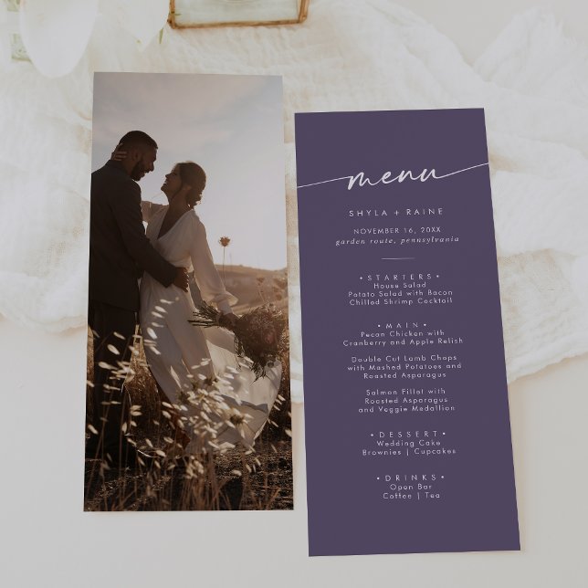 Menu Boho Chic Plum Purple Photo Wedding (Criador carregado)