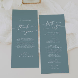Menu Boho Chic Seafoam Teal Obrigado e Casamento