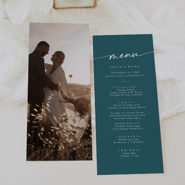 Menu Boho Chic Teal Blue Foto Casamento (Criador carregado)