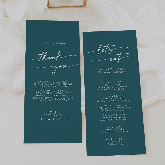 Menu Boho Chic Teal Blue Obrigado e Casamento (Criador carregado)
