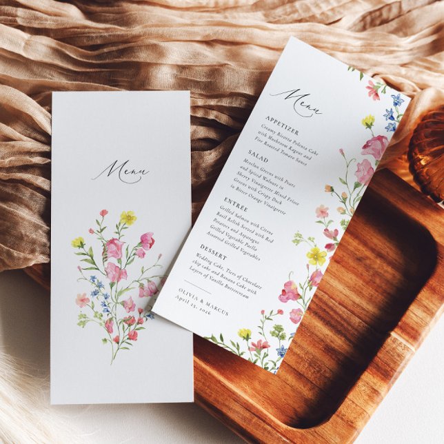 Menu Boho Colorful Wildflower Fairytale Elegant Weding (Back/Front)