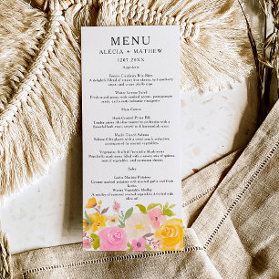 Menu Boho cor-de-rosa-amarela-floral Casamento