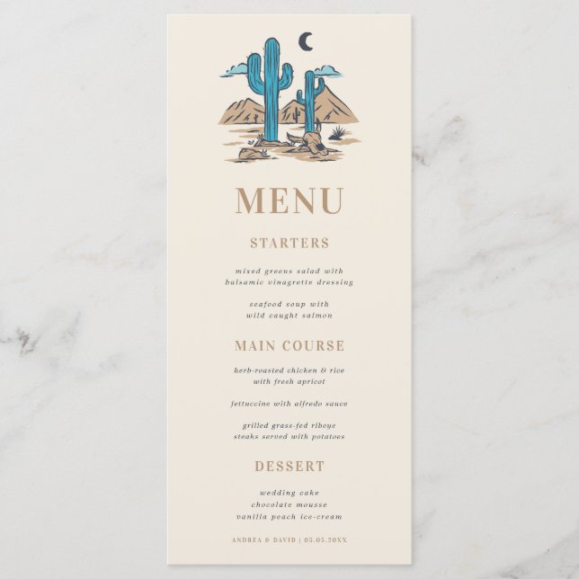 Menu Boho Desert Cactus Arizona Phoenix Wedding (Frente)