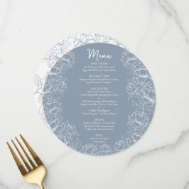 Menu Boho Dusty Blue Romântico Casamento Botânico redon