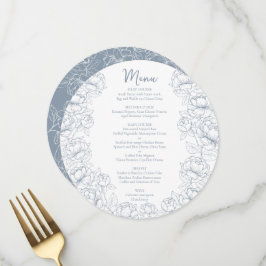 Menu Boho Dusty Blue Romântico Casamento Botânico redon