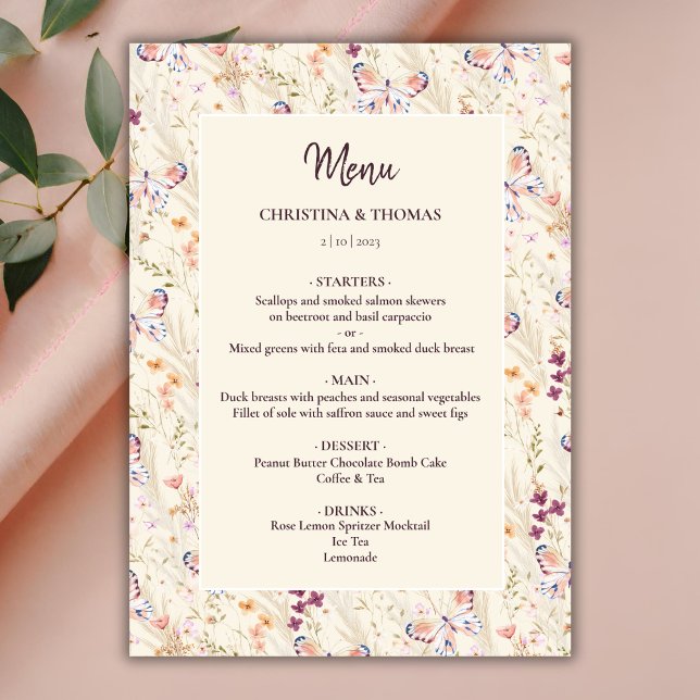 Menu Boho Elegante de Flores Selvagens (Criador carregado)