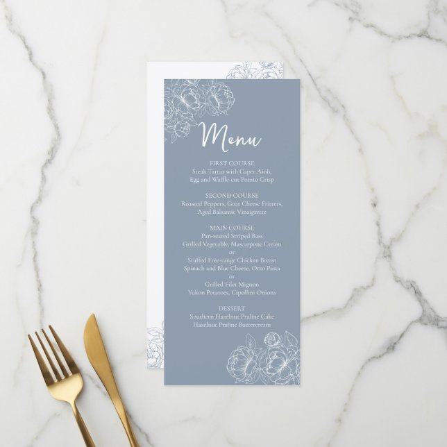 Menu Boho Floral Boho Azul, Duplo Sento, Bebida Floral+ (Frente/Verso In Situ)