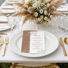 Menu Boho Floral Dupla Face Mocha Mousse Barra de Casam