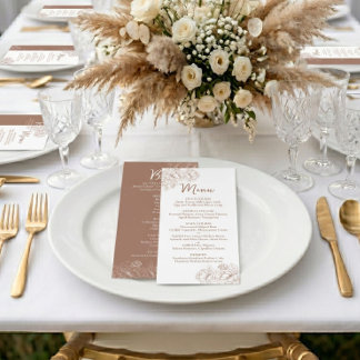 Menu Boho Floral Dupla Face Mocha Mousse Barra de Casam