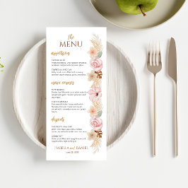 Menu Boho Floral Elegante Bohemian Earth Casamento