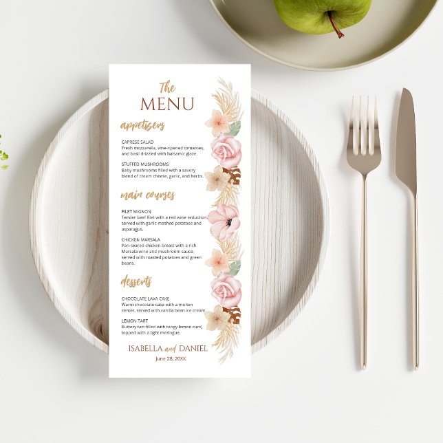 Menu Boho Floral Elegante Bohemian Earth Casamento (Criador carregado)