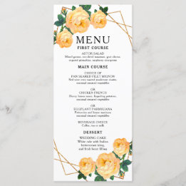 Menu Boho Floral Laranja Elegante Dourado Geométrico