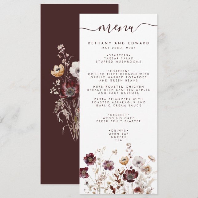 Menu Boho Floral Wedding (Frente/Verso)