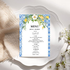 Menu Boho Lemon Blue Mediterranean azulejo - Casamento 