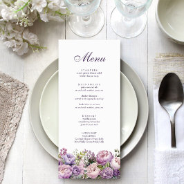 Menu Boho Lilac Floral Wedding