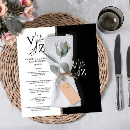 Menu Boho Minimal Leaf Monographic Wedding