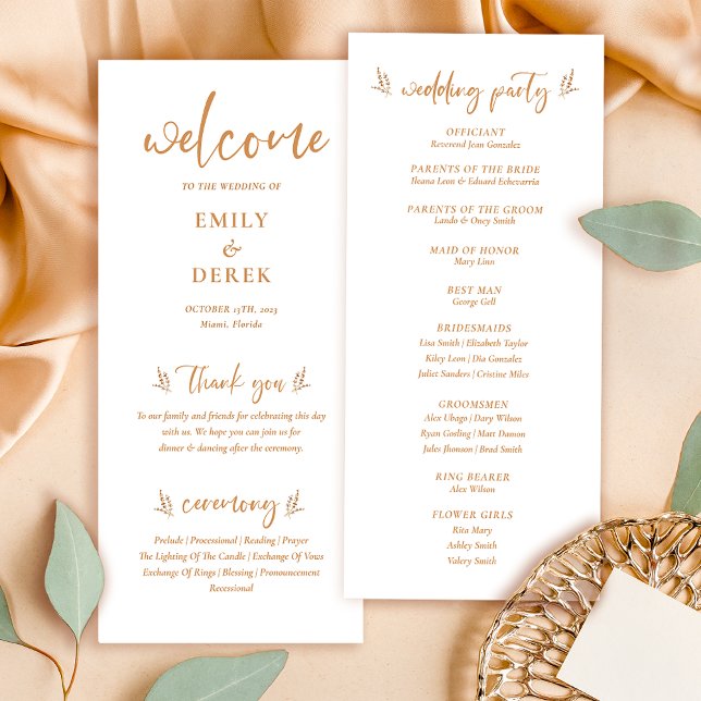 Menu Boho Minimalista de Casamento Floral Laranja  (Criador carregado)