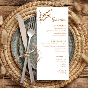 Menu Boho Minimalista Orange Floral Weding