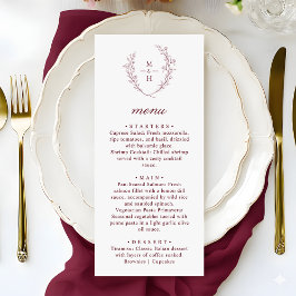 Menu Boho Modern Monogram Wreath Wedding Dinner