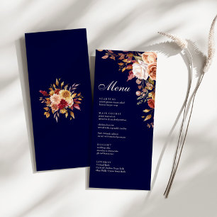 Menu Boho Moderno Azul Marinho Laranja Queimada Floral 