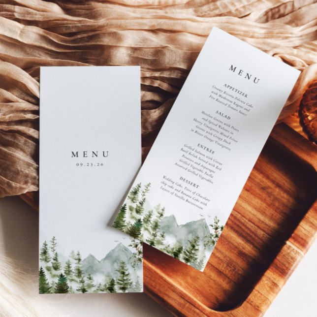 Menu Boho Mountain Forest Pine Tree Casamento Elegante (Criador carregado)