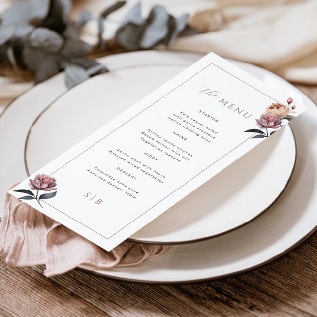 Menu Boho Neutral Purple Floral (Criador carregado)