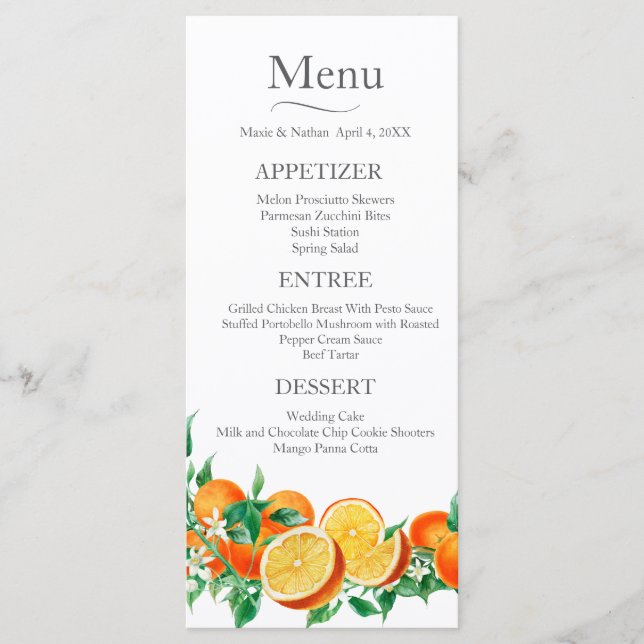 Menu Boho Orange Blossom Casamento (Frente)
