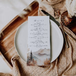 Menu Boho Outdoor Mountain WedMenu<br><div class="desc">Este é um cardápio de montanha com uma bela cena de montanha de aquarela e um elegante emparelhamento de fontes. Todas as palavras e fontes são editáveis neste design de girassol rústico. As únicas cores que não são editáveis são as cores do projeto de montanha de aquarela. // Para designs...</div>