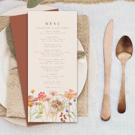 Menu Boho Outono Flor Silvestre Floral Bege Casamento