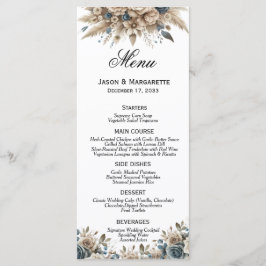 Menu Boho Pampas Grass Dusty Blue Florals Modern 