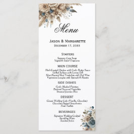 Menu Boho Pampas Grass Dusty Blue Florals Modern 